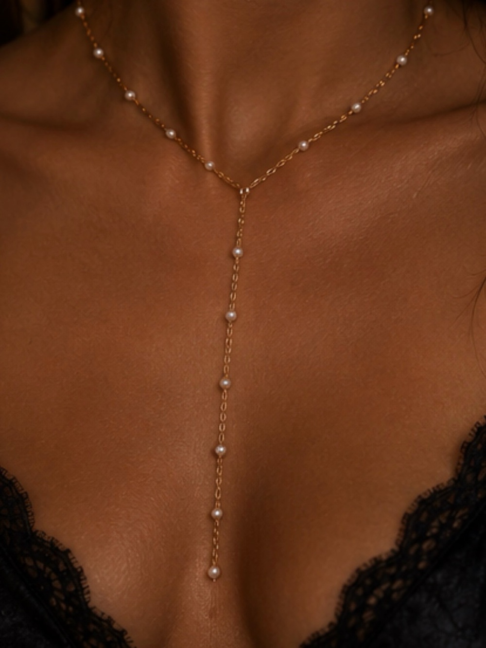 Delicate Gold Pearl Y Necklace